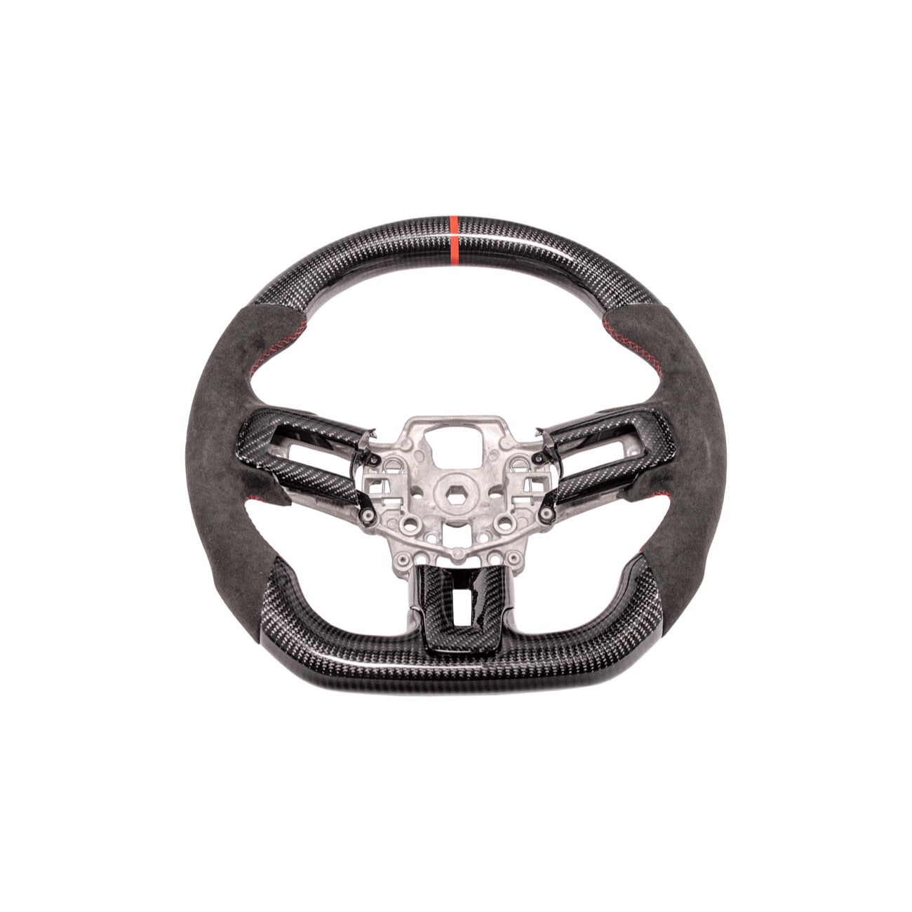 Mustang S550 Black Leather Red Stitching Carbon Fiber Steering Wheel 2015-2023