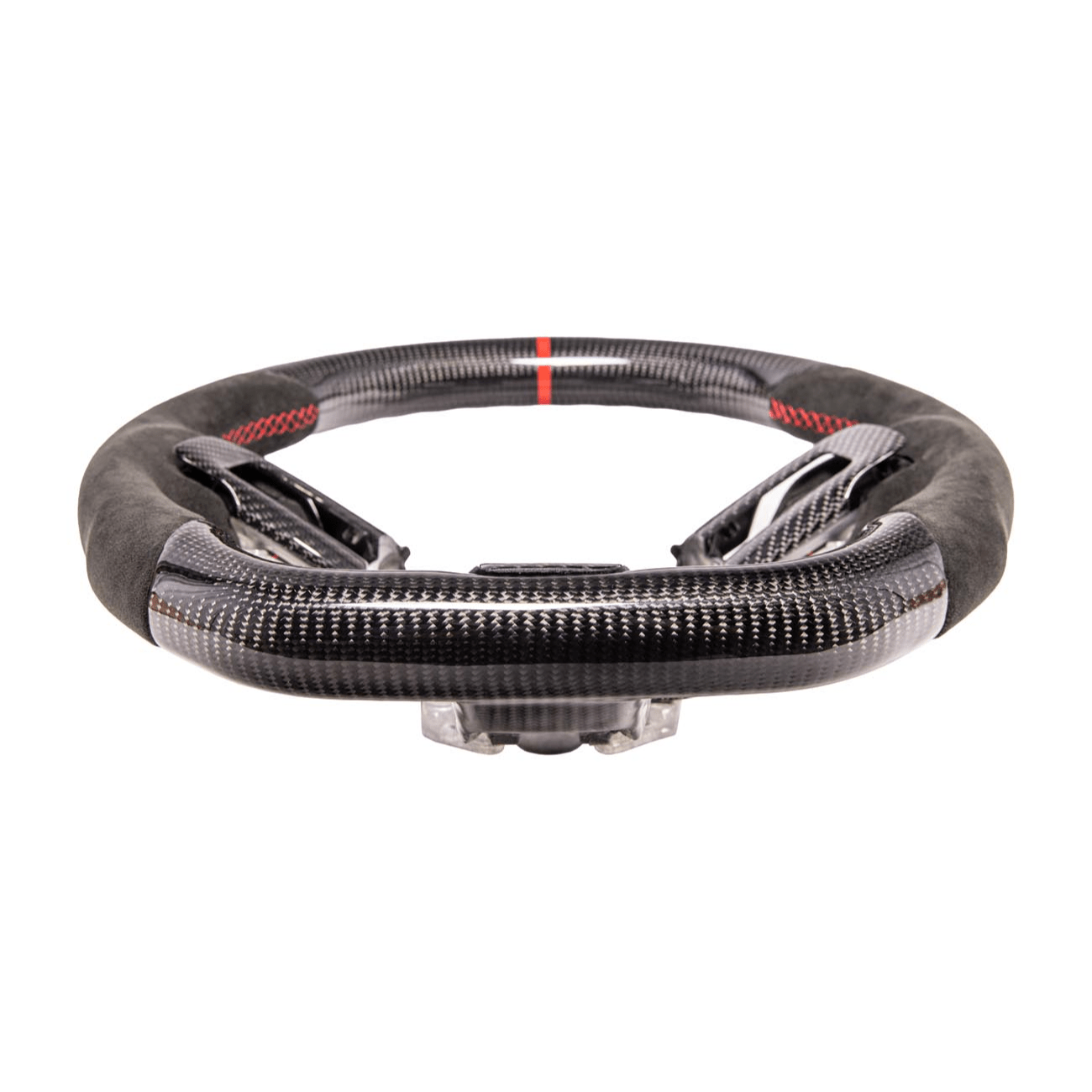 Mustang S550 Black Leather Red Stitching Carbon Fiber Steering Wheel 2015-2023