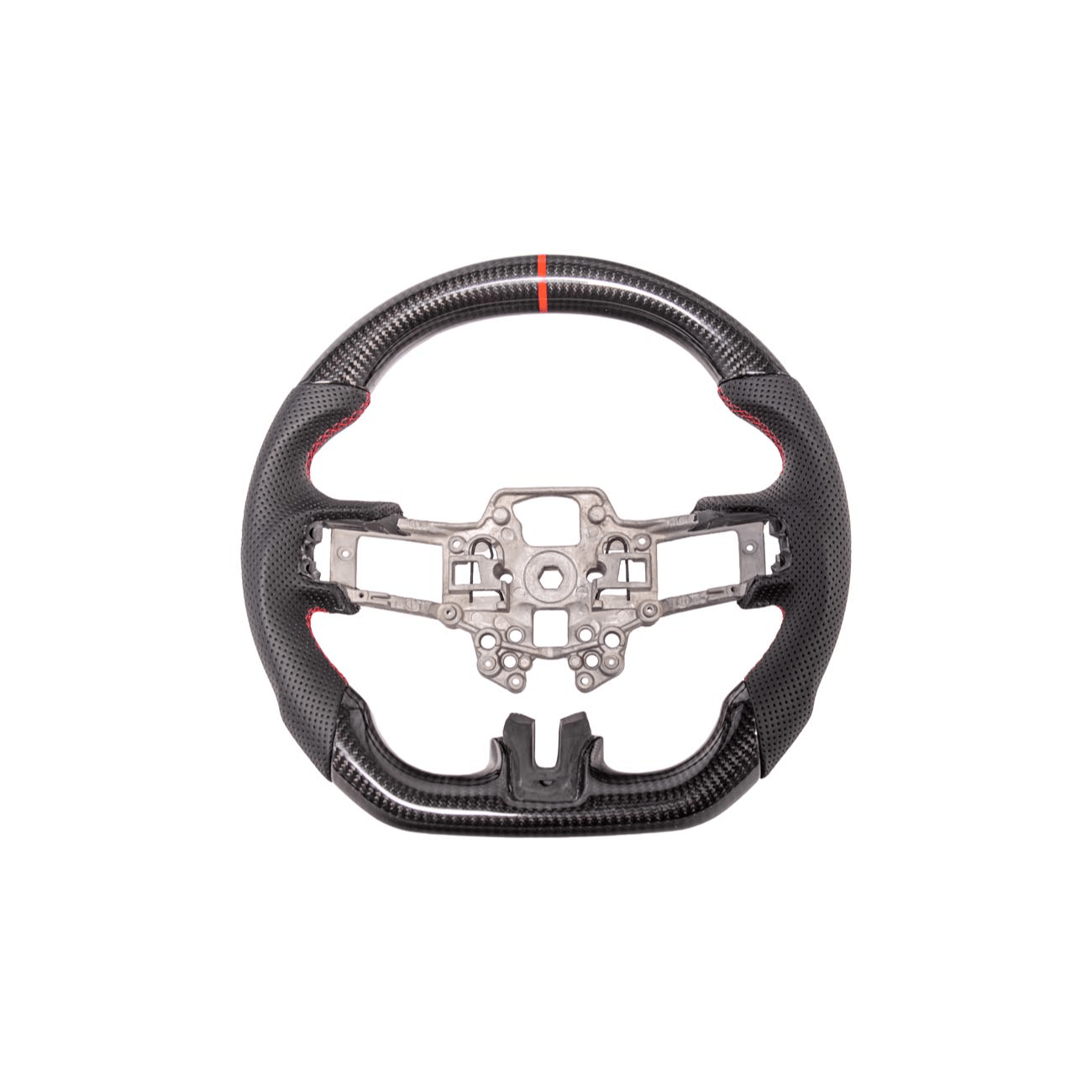 Mustang S550 Black Leather Red Stitching Carbon Fiber Steering Wheel 2015-2023
