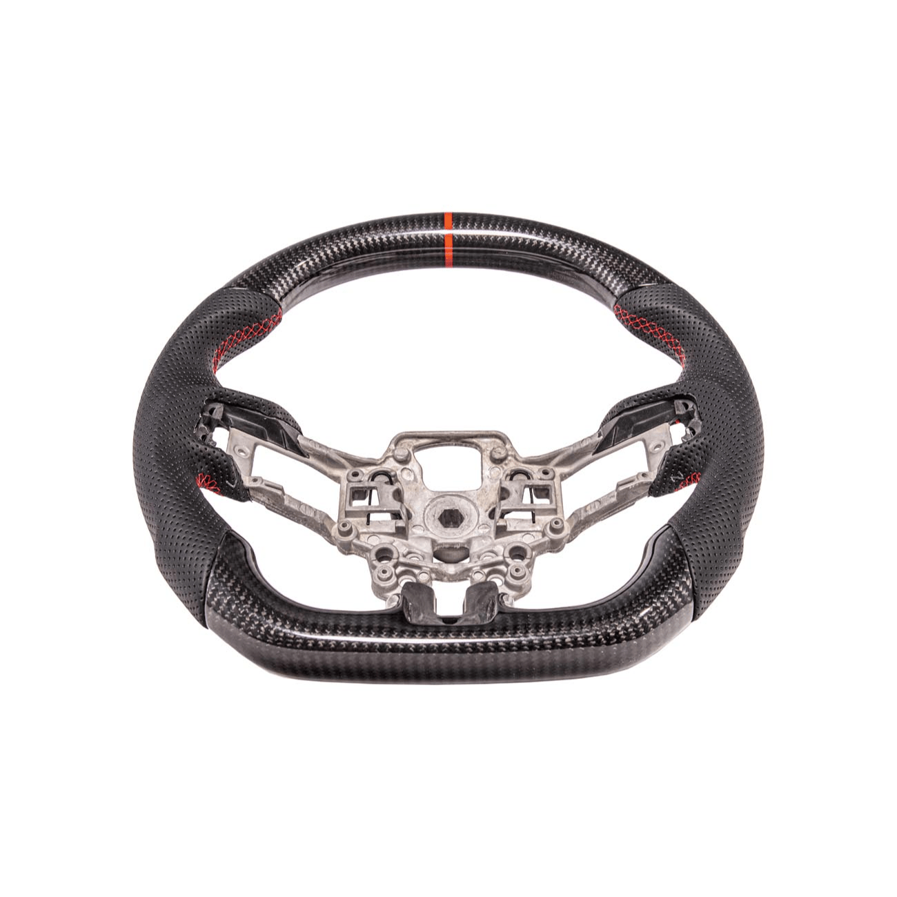 Mustang S550 Black Leather Red Stitching Carbon Fiber Steering Wheel 2015-2023