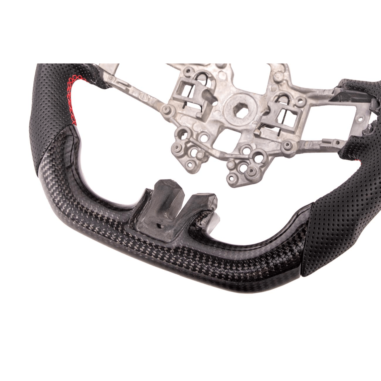 Mustang S550 Black Leather Red Stitching Carbon Fiber Steering Wheel 2015-2023