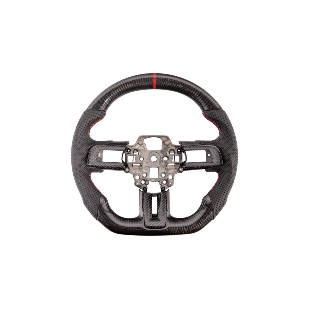 Mustang S550 Black Leather Red Stitching Carbon Fiber Steering Wheel 2015-2023