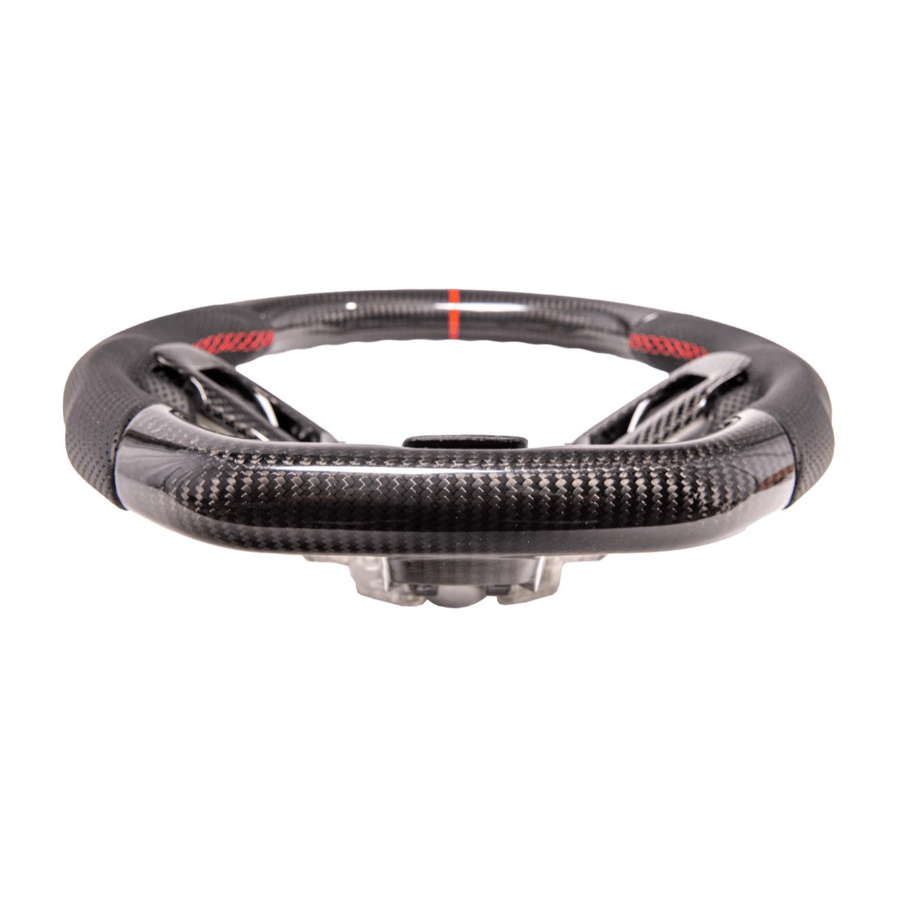 Mustang S550 Black Leather Red Stitching Carbon Fiber Steering Wheel 2015-2023