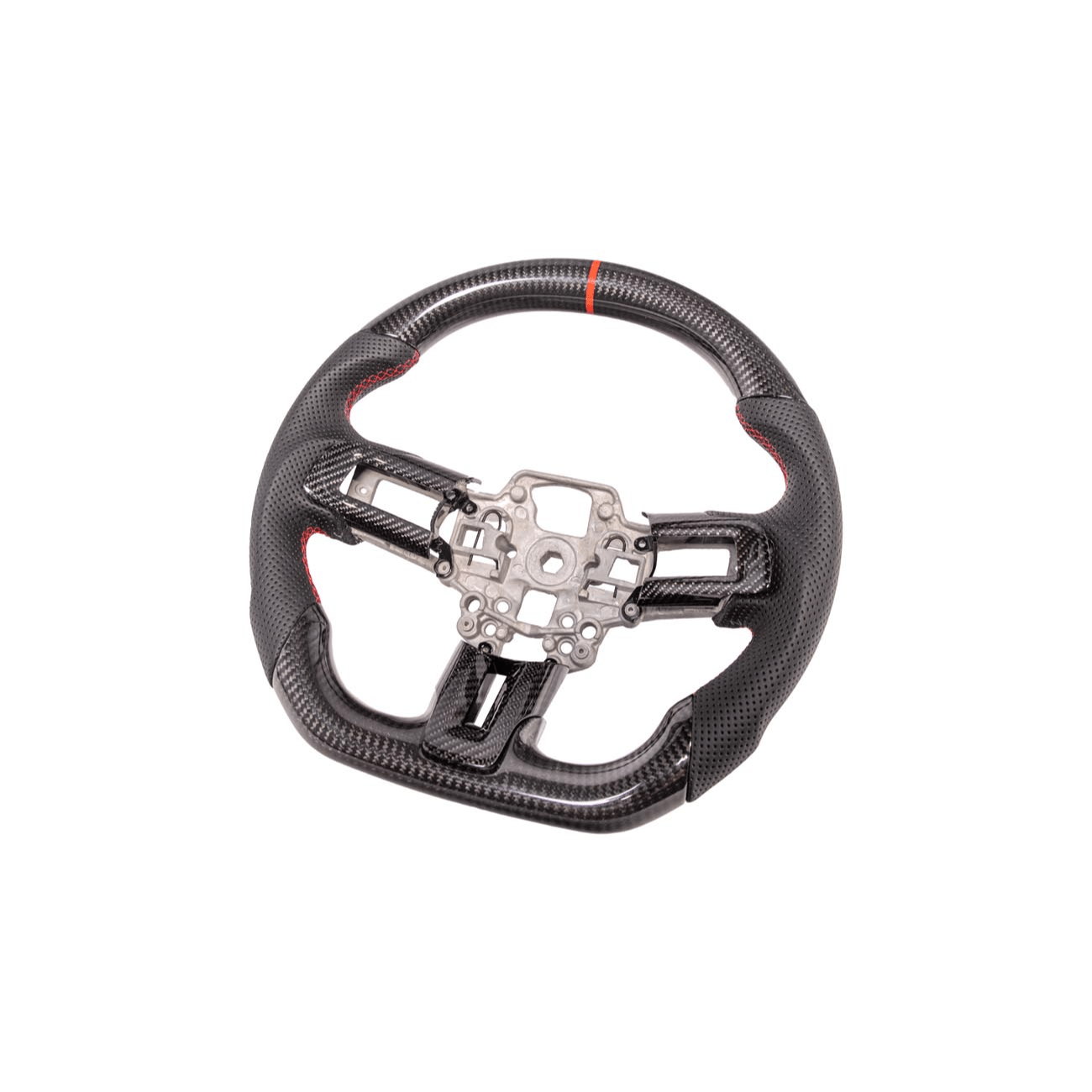 Mustang S550 Black Leather Red Stitching Carbon Fiber Steering Wheel 2015-2023