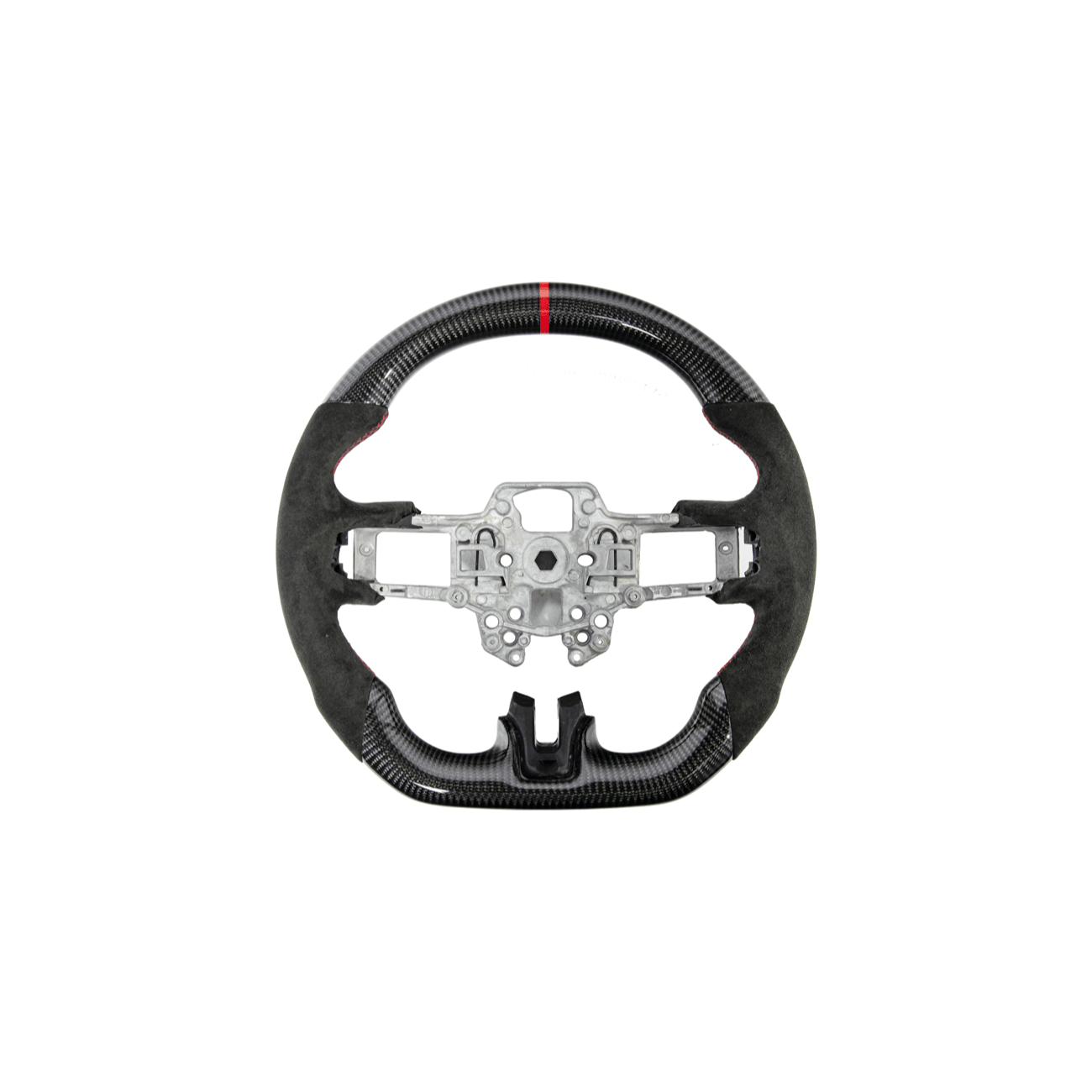 Mustang S550 Black Leather Red Stitching Carbon Fiber Steering Wheel 2015-2023