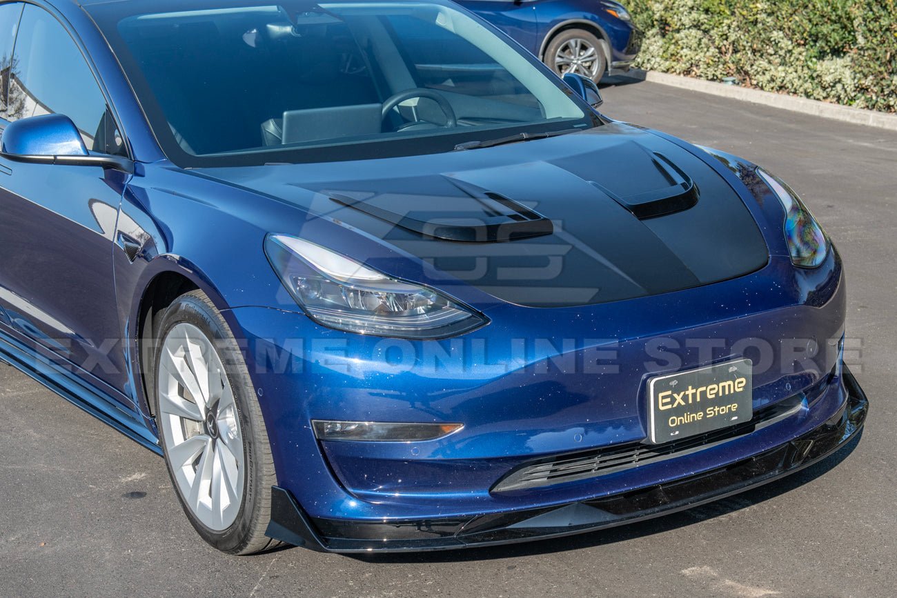 Tesla Model 3 Track Style Gloss Black Front Lip Splitter and Side Skirts Kit 2017-2023