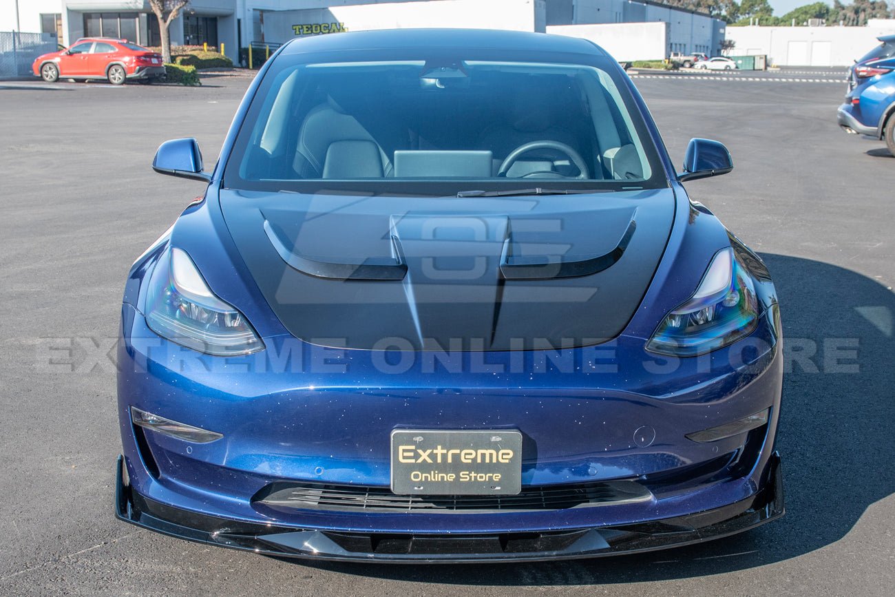 Tesla Model 3 Track Style Gloss Black Front Lip Splitter and Side Skirts Kit 2017-2023