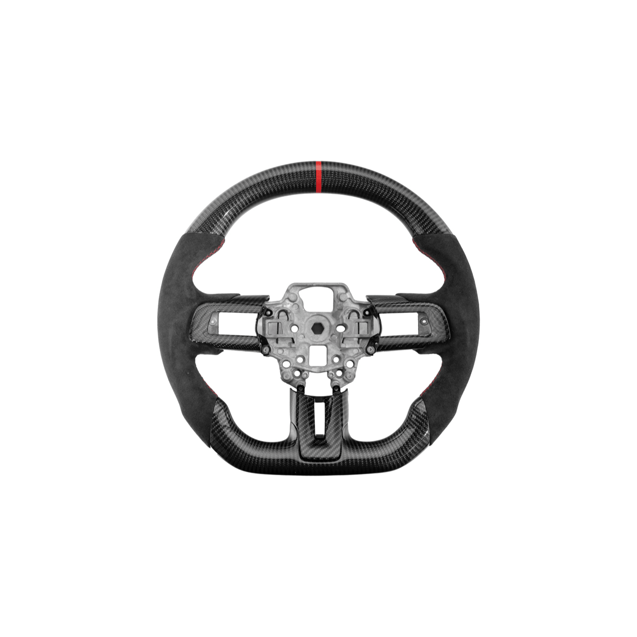 Mustang S550 Black Leather Red Stitching Carbon Fiber Steering Wheel 2015-2023
