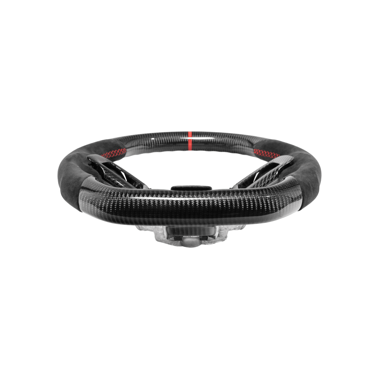 Mustang S550 Black Leather Red Stitching Carbon Fiber Steering Wheel 2015-2023