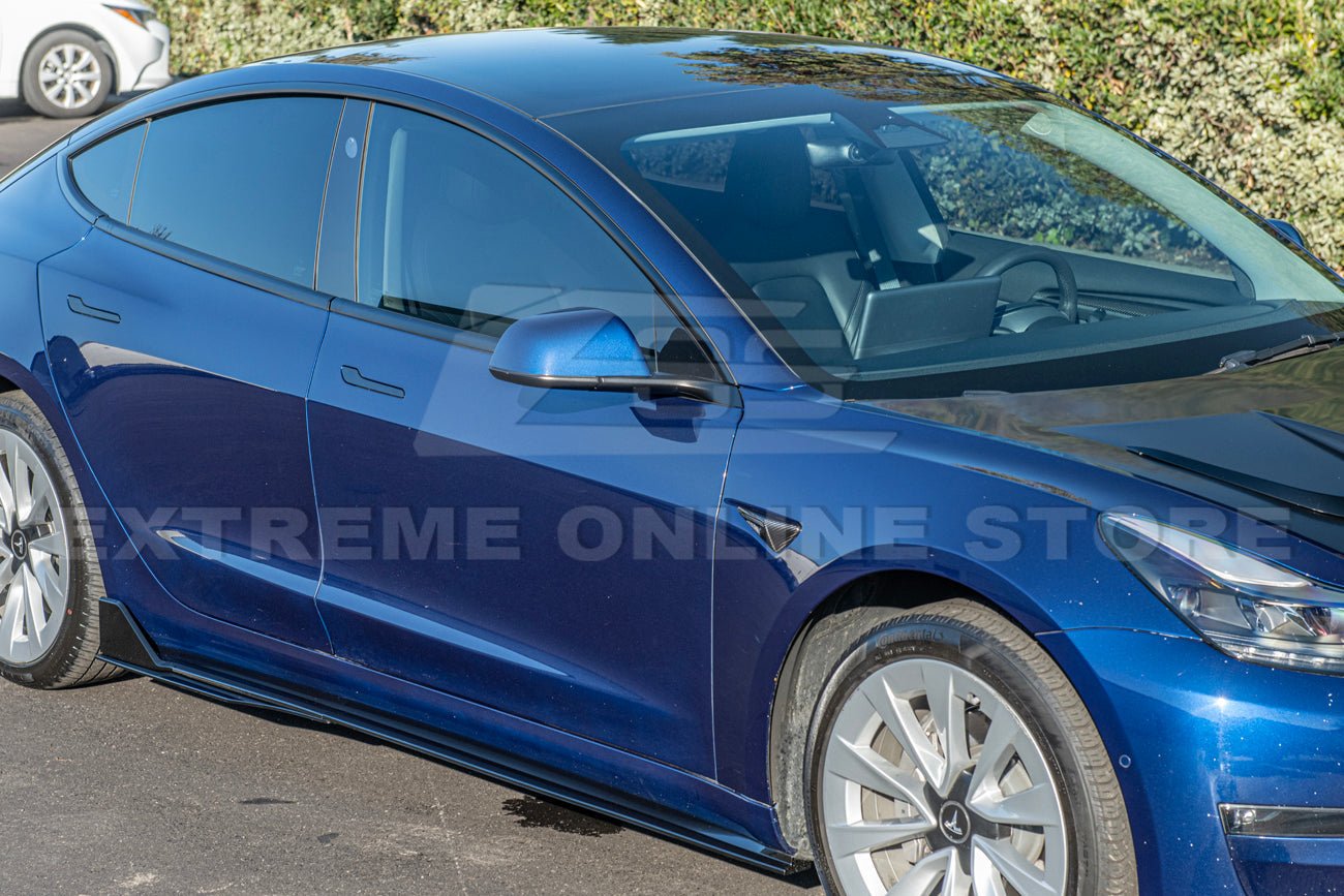 Tesla Model 3 Track Style Gloss Black Side Skirts Rocker Panels 2017-2023