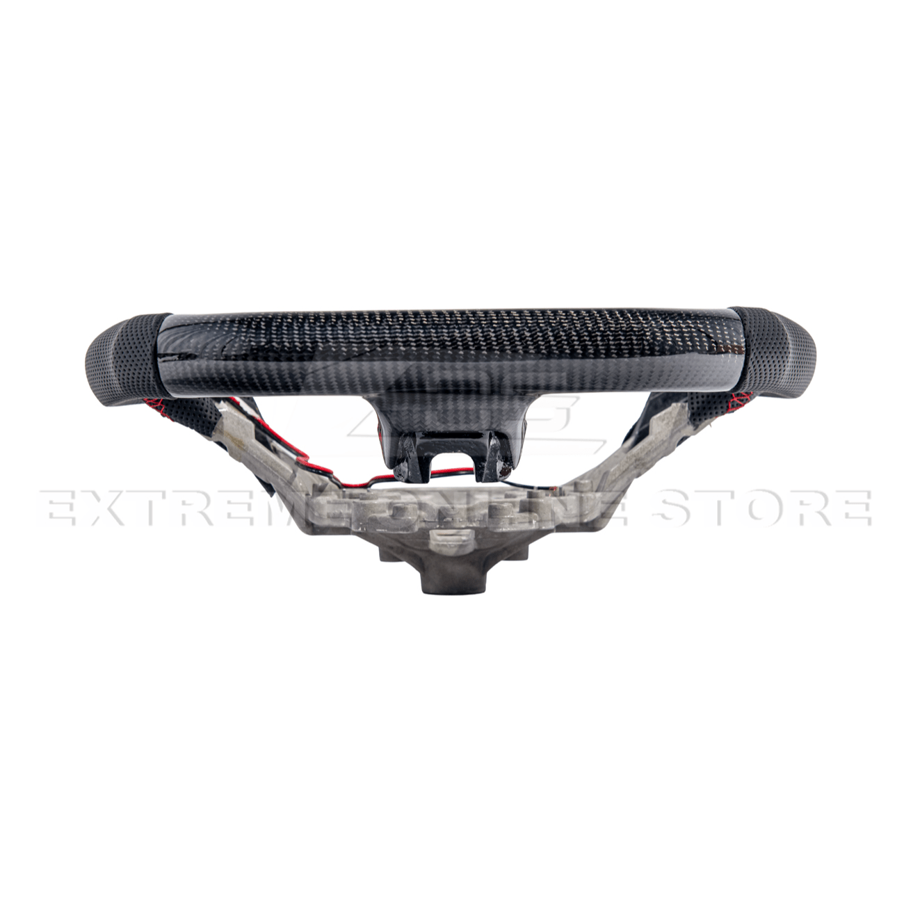 Mustang S550 Black Leather Red Stitching Carbon Fiber Steering Wheel 2015-2023