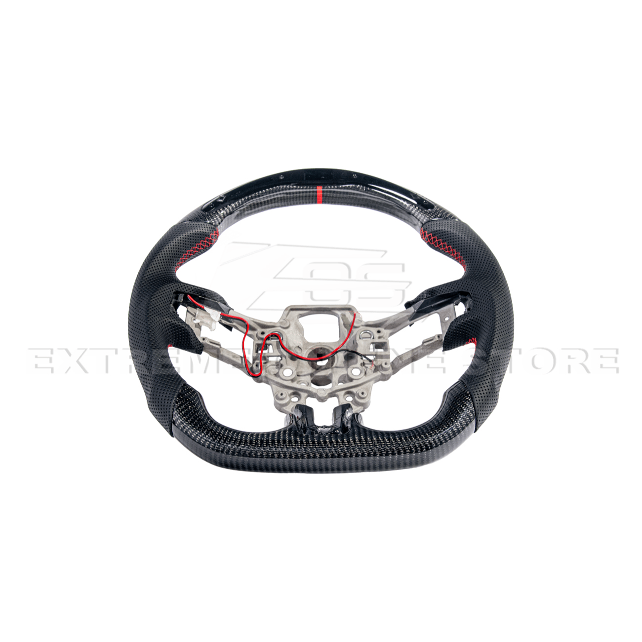 Mustang S550 Black Leather Red Stitching Carbon Fiber Steering Wheel 2015-2023