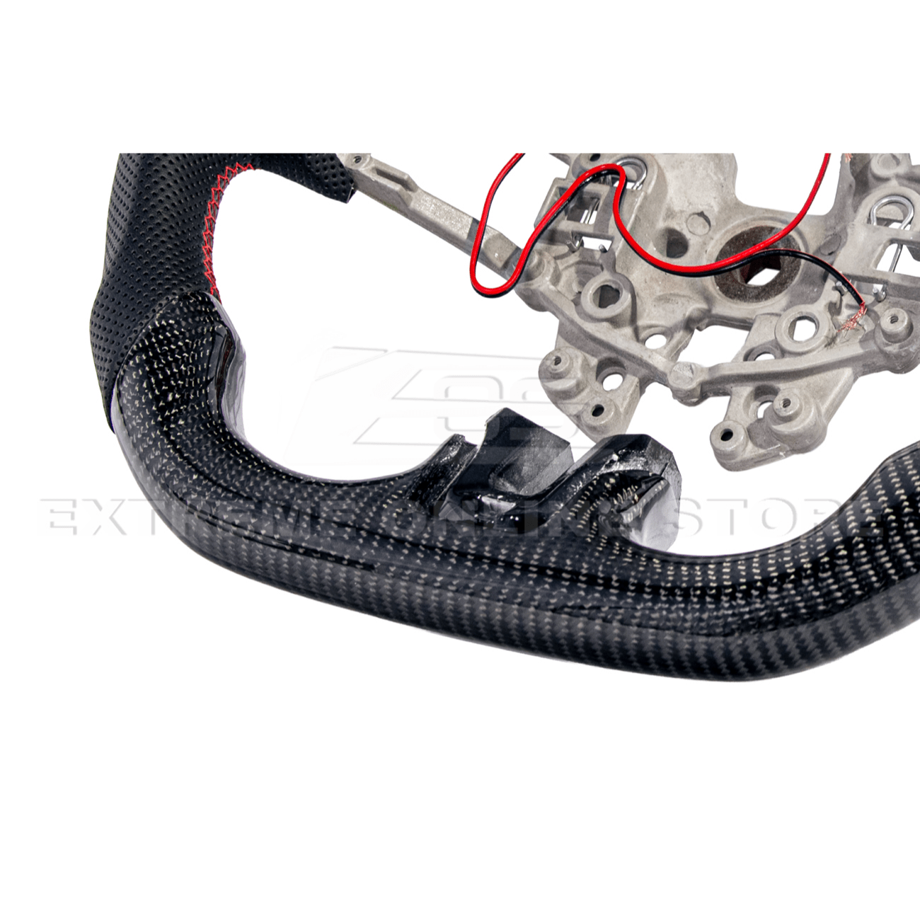 Mustang S550 Black Leather Red Stitching Carbon Fiber Steering Wheel 2015-2023