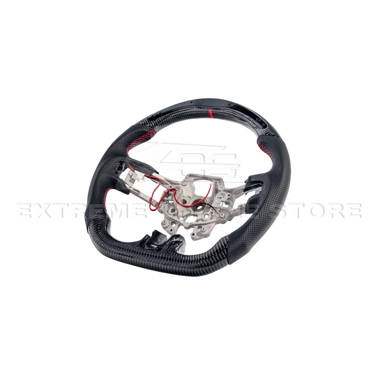 Mustang S550 Black Leather Red Stitching Carbon Fiber Steering Wheel 2015-2023