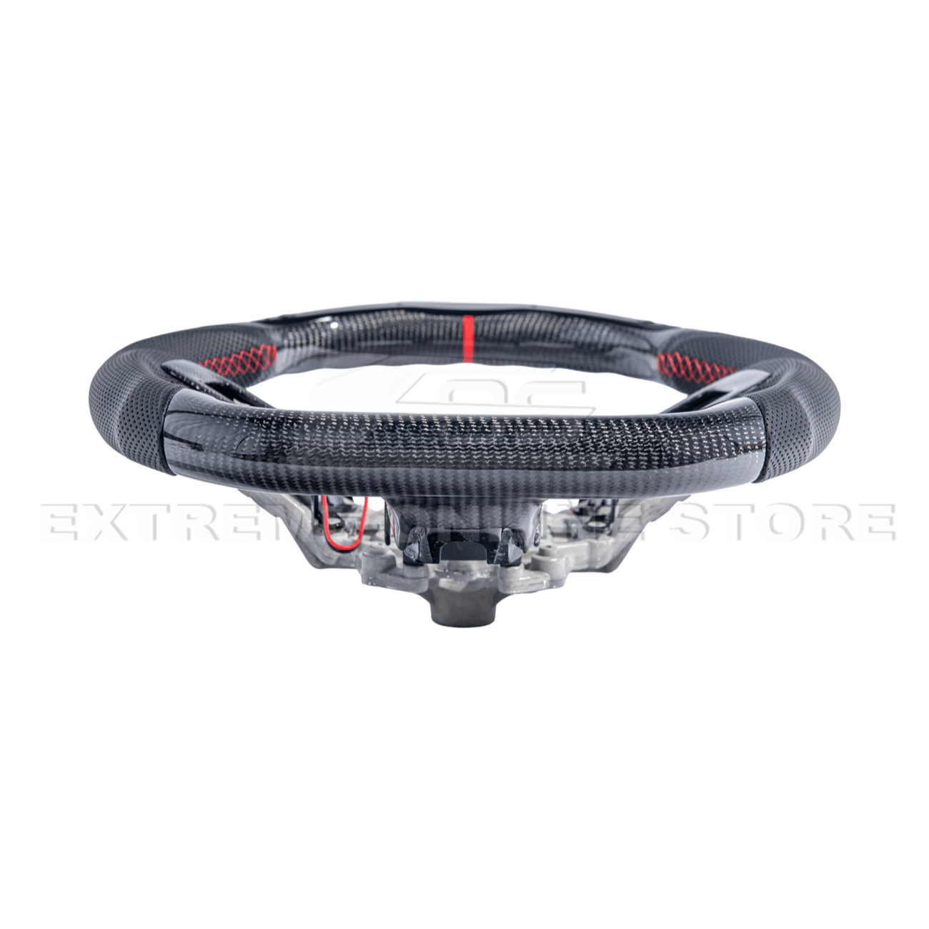 Mustang S550 Black Leather Red Stitching Carbon Fiber Steering Wheel 2015-2023