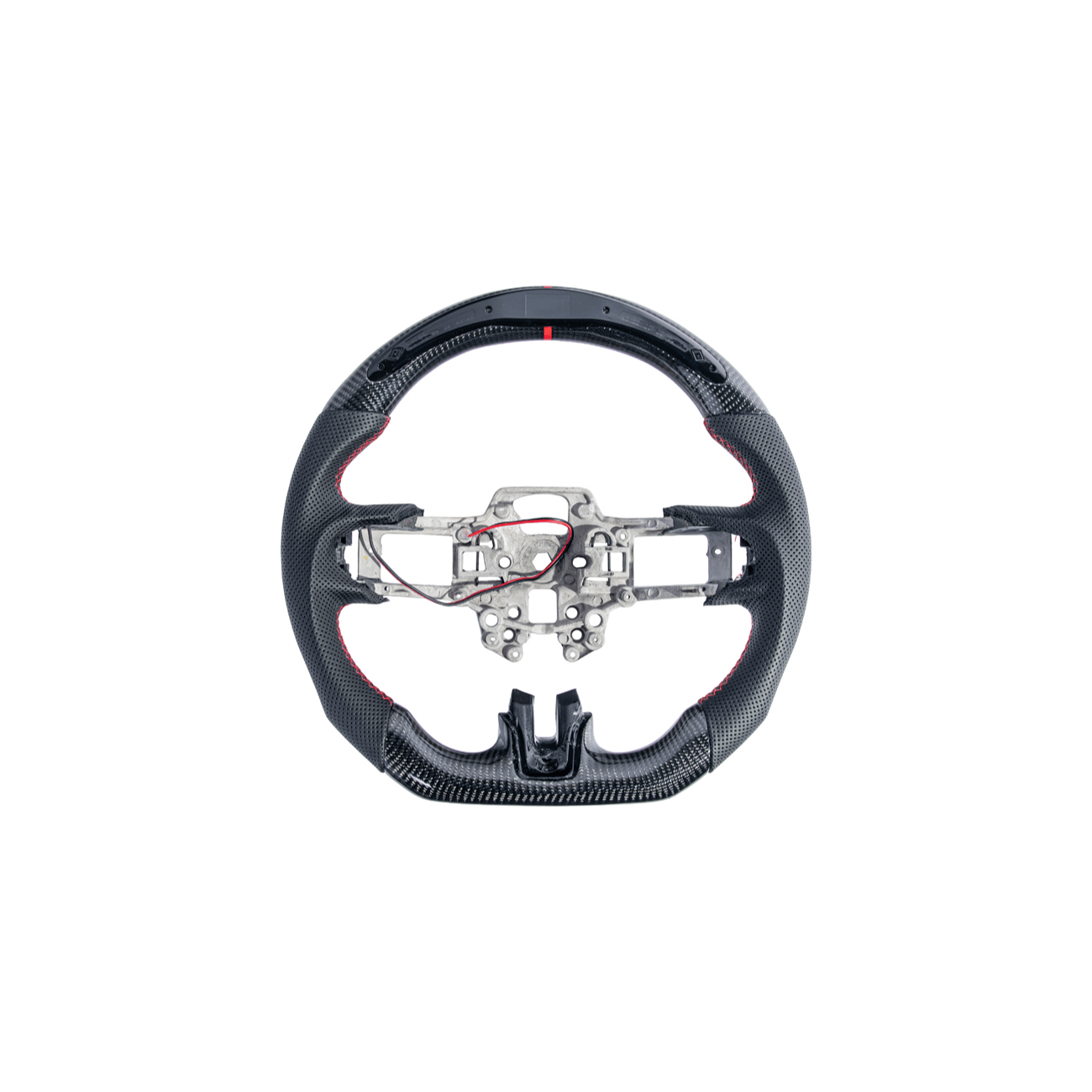 Mustang S550 Black Leather Red Stitching Carbon Fiber Steering Wheel 2015-2023