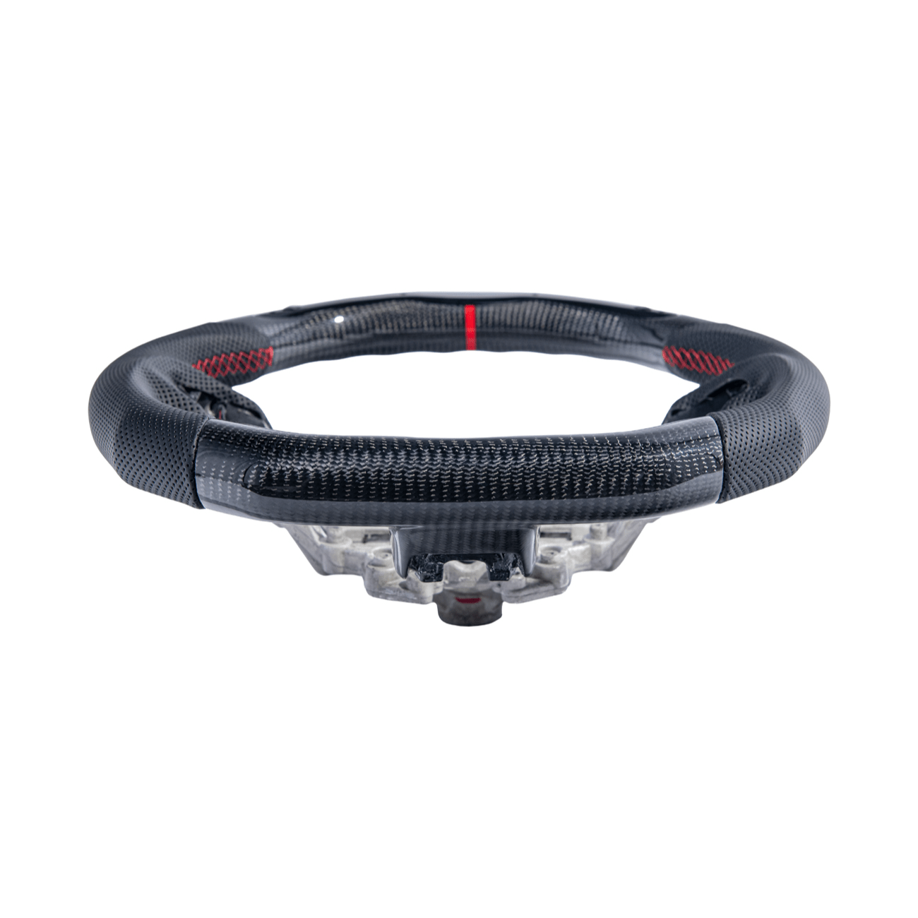 Mustang S550 Black Leather Red Stitching Carbon Fiber Steering Wheel 2015-2023
