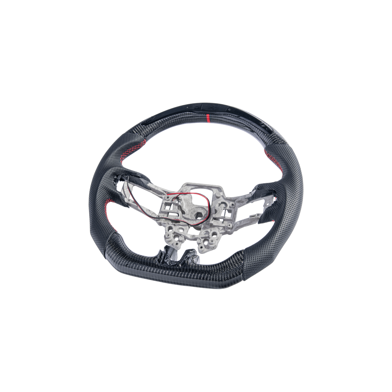 Mustang S550 Black Leather Red Stitching Carbon Fiber Steering Wheel 2015-2023