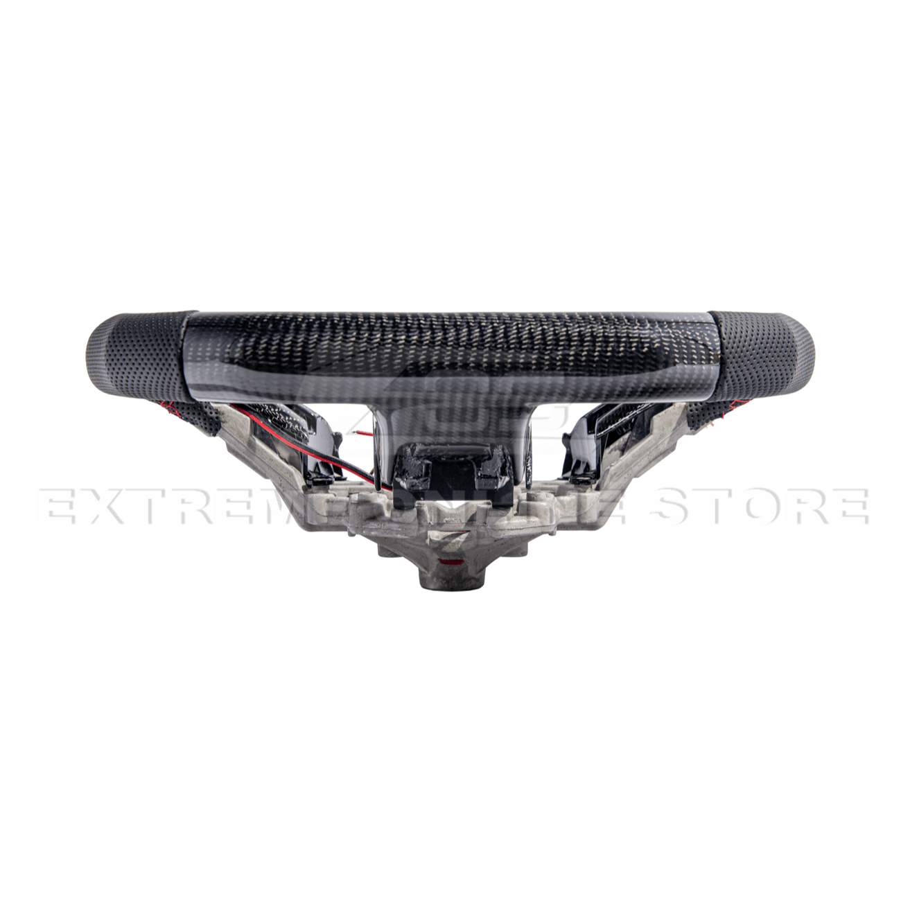 Mustang S550 Black Leather Red Stitching Carbon Fiber Steering Wheel 2015-2023