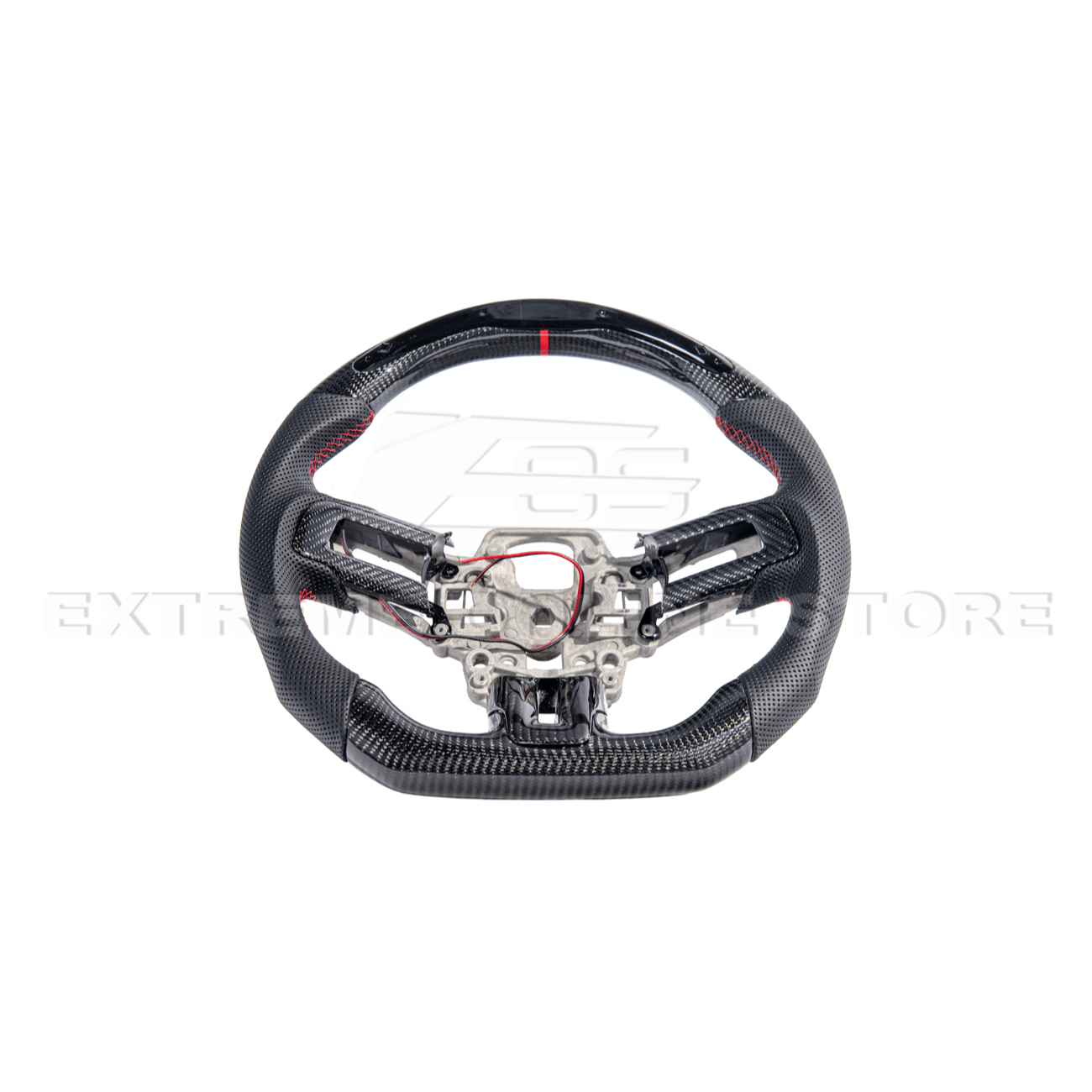 Mustang S550 Black Leather Red Stitching Carbon Fiber Steering Wheel 2015-2023