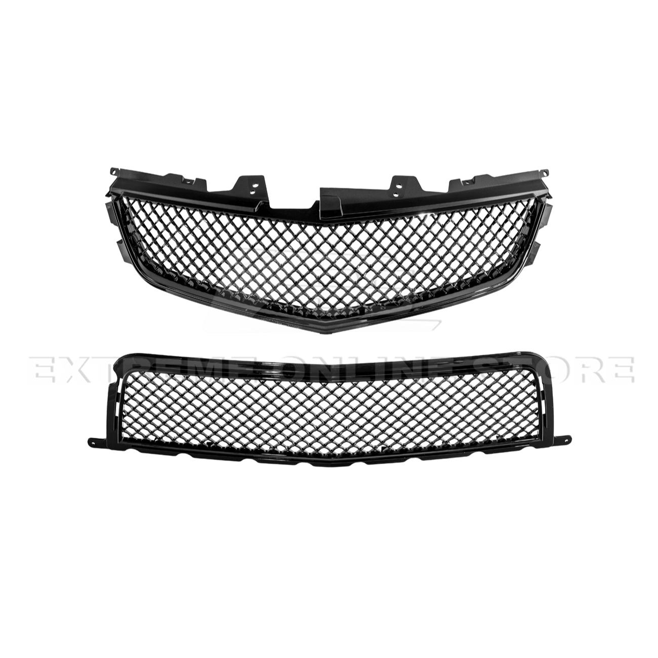 Cadillac CTS-V Diamond Mesh Badgeless Front Upper Lower Grille Set Matte Black 2009-2015