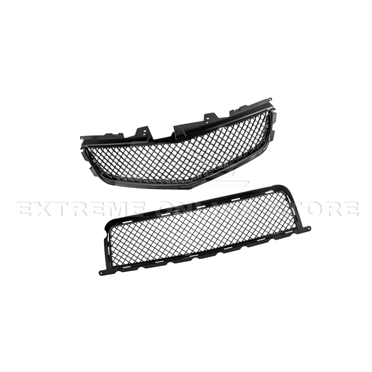 Cadillac CTS-V Diamond Mesh Badgeless Front Upper Lower Grille Set Matte Black 2009-2015