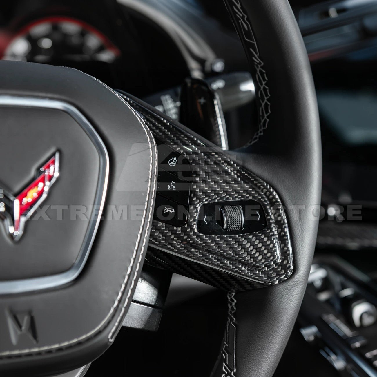 Chevrolet Corvette C8 Dry Carbon Fiber Steering Wheel Trim Cover w/ Collision Button 2020-Up