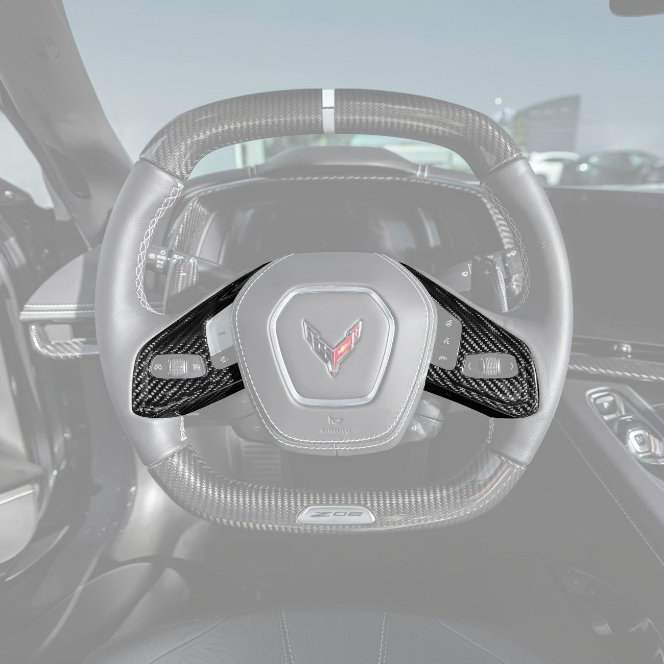 Chevrolet Corvette C8 Dry Carbon Fiber Steering Wheel Trim Cover w/ Collision Button 2020-Up
