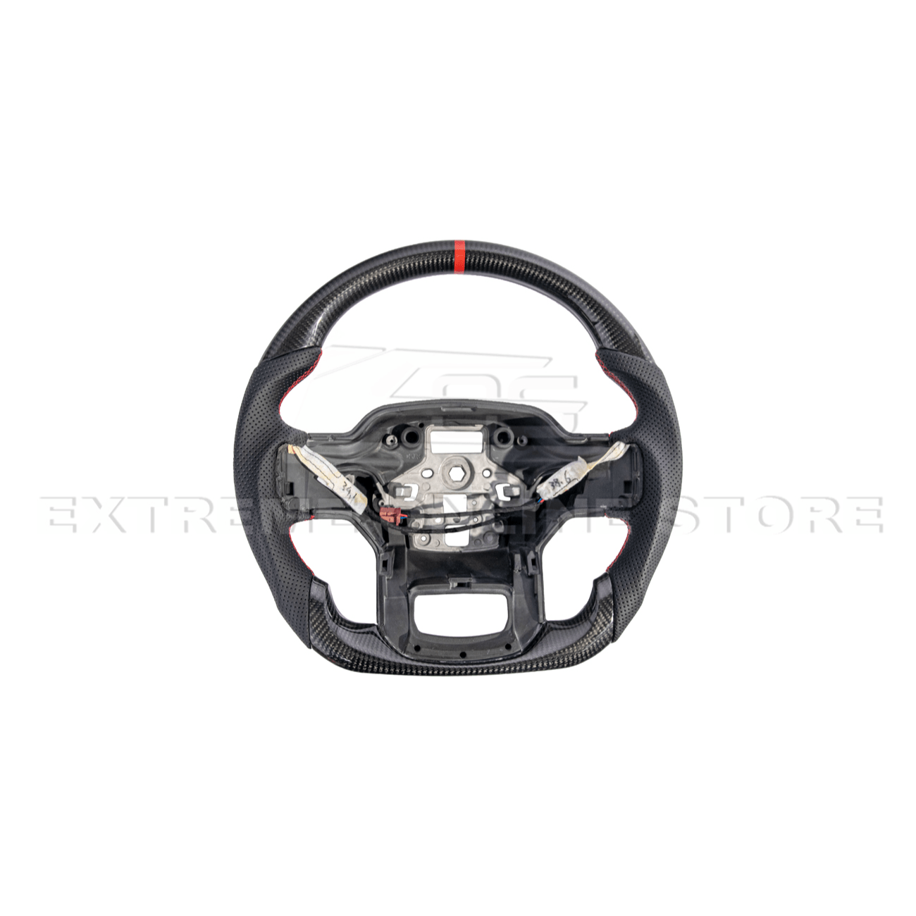 Ford F-150 Carbon Fiber Steering Wheel Perforated Leather Red Stripe 2021-Up
