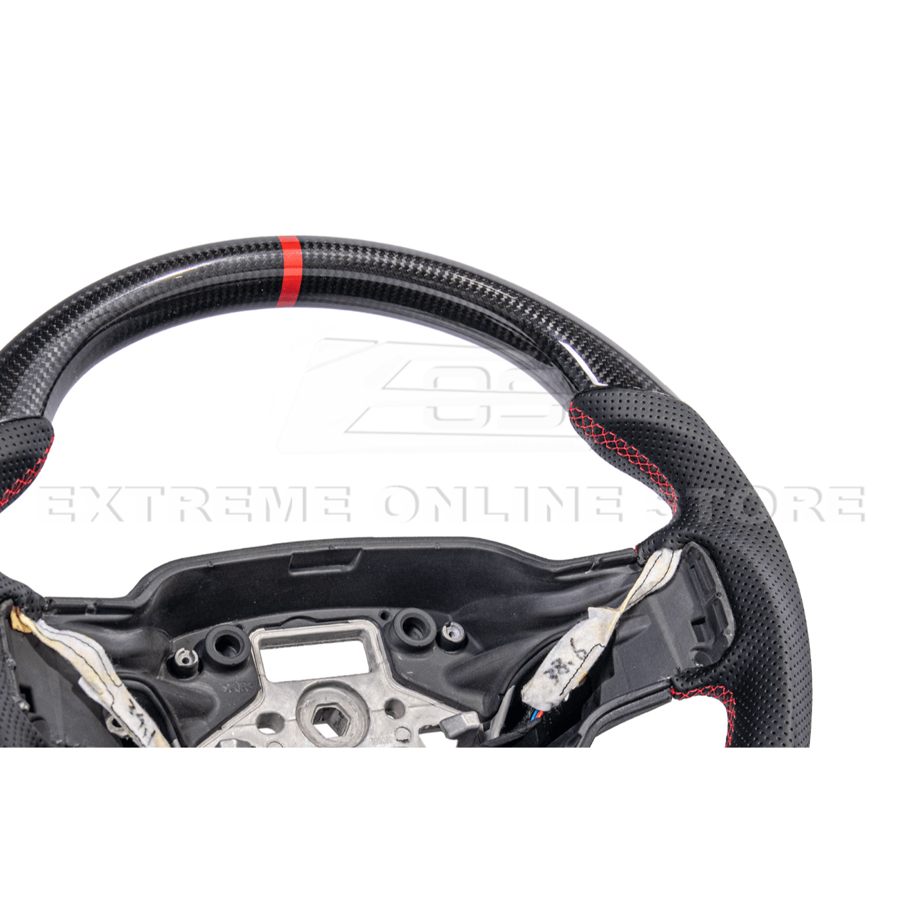 Ford F-150 Carbon Fiber Steering Wheel Perforated Leather Red Stripe 2021-Up