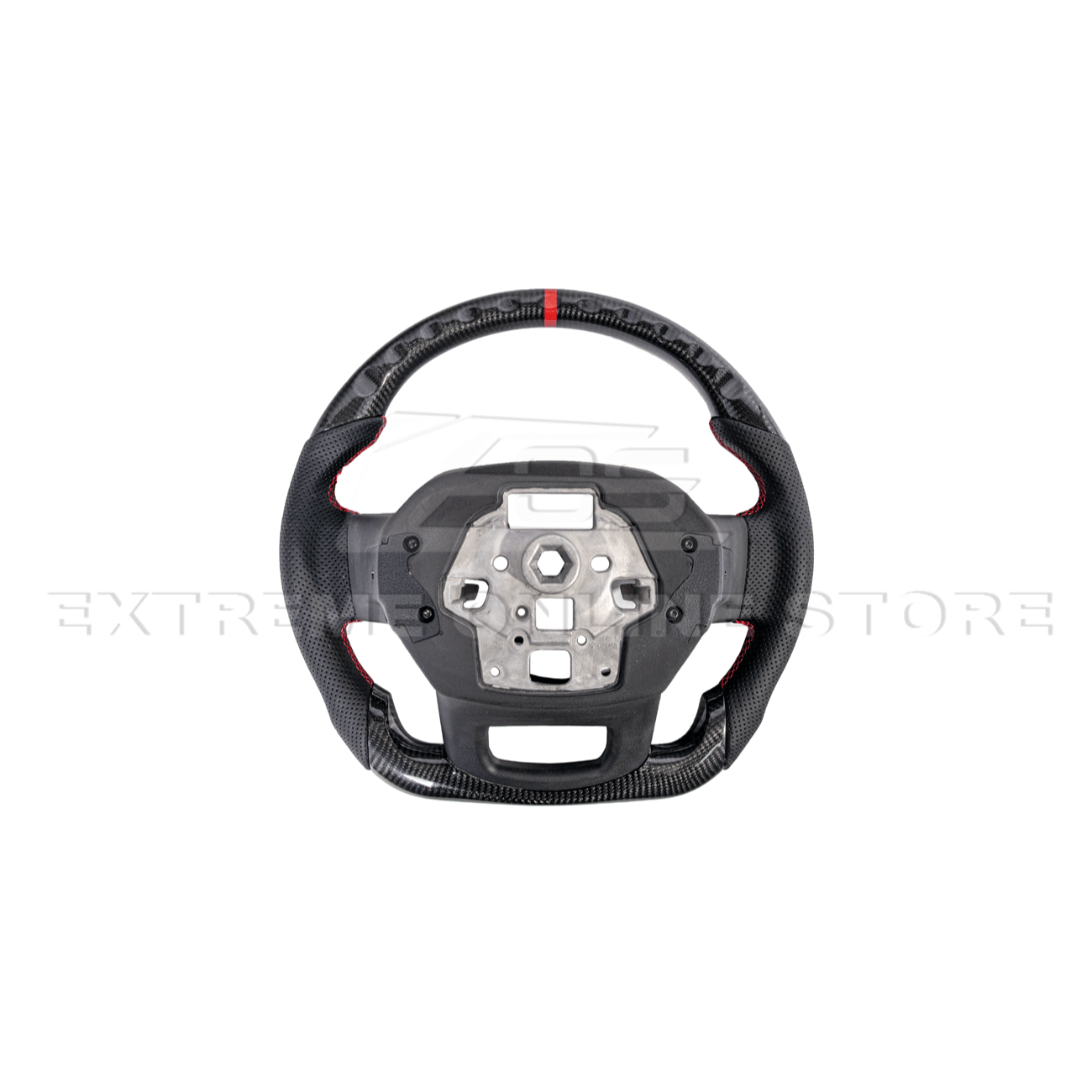 Ford F-150 Carbon Fiber Steering Wheel Perforated Leather Red Stripe 2021-Up