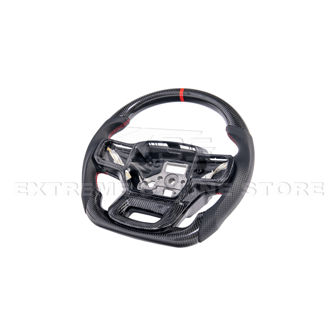 Ford F-150 Carbon Fiber Steering Wheel Perforated Leather Red Stripe 2021-Up