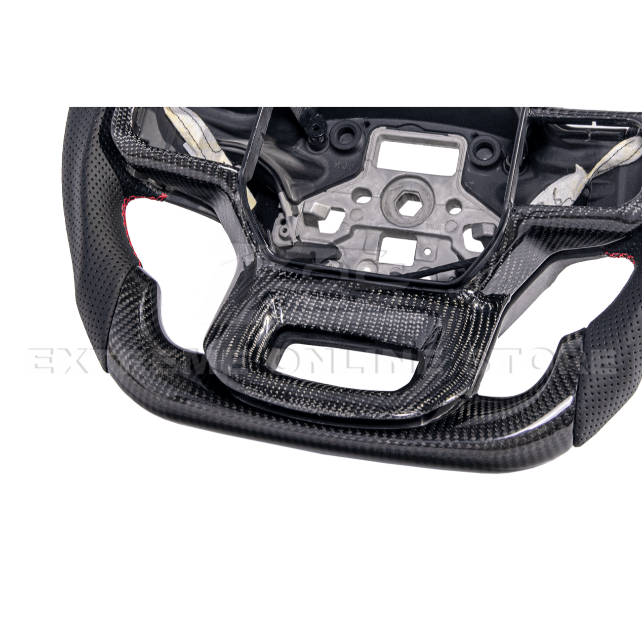 Ford F-150 Carbon Fiber Steering Wheel Perforated Leather Red Stripe 2021-Up
