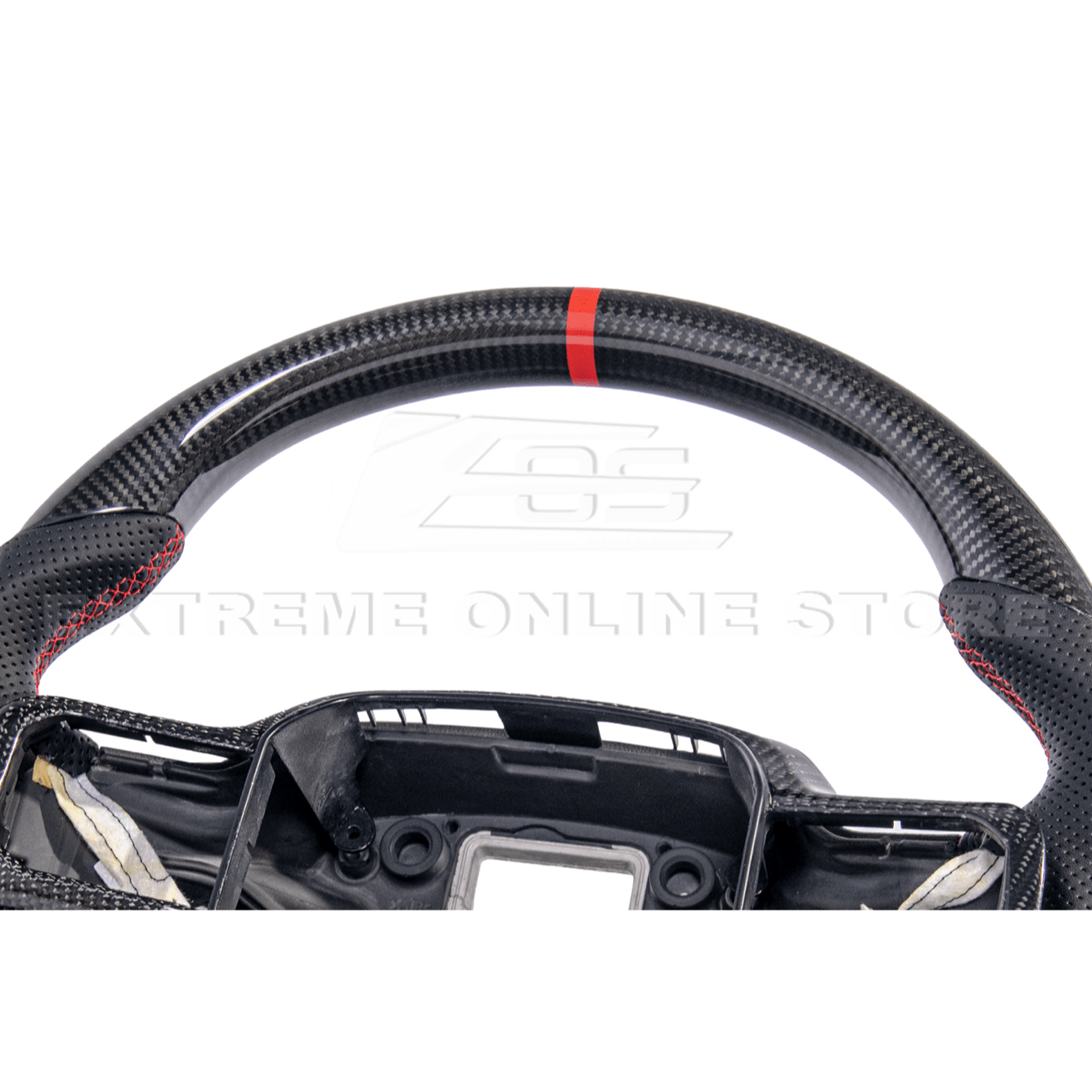 Ford F-150 Carbon Fiber Steering Wheel Perforated Leather Red Stripe 2021-Up