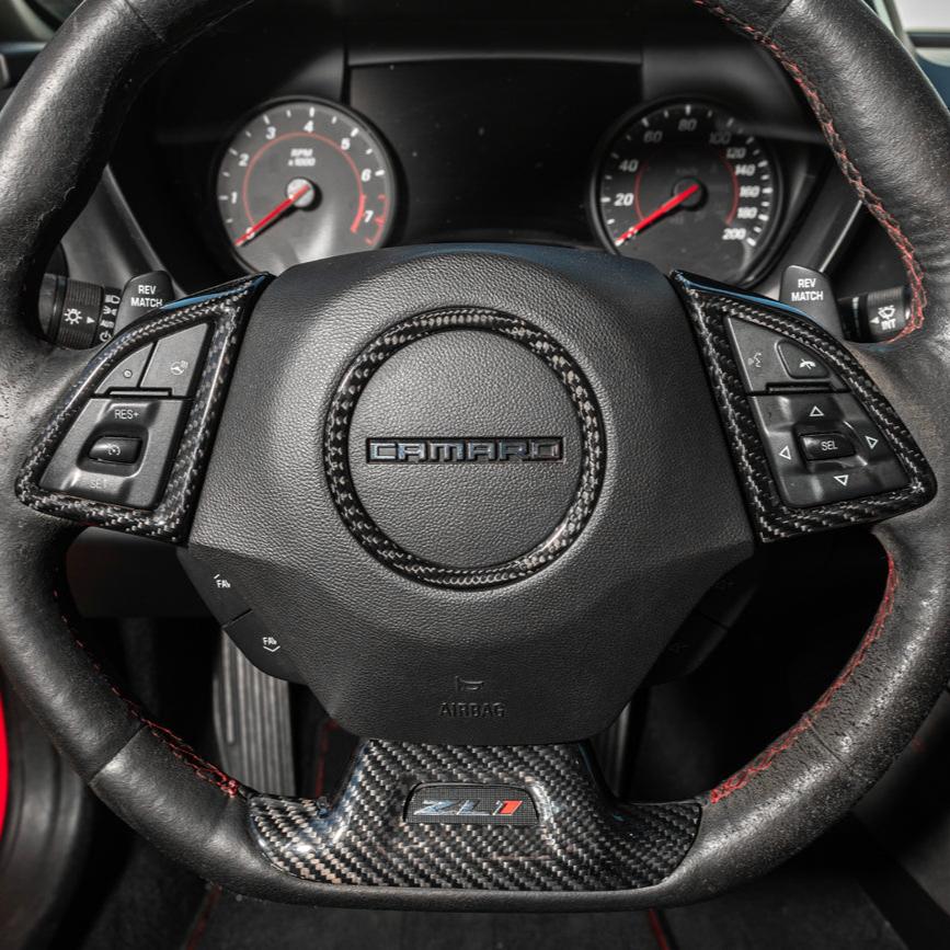 Chevrolet Camaro 6th Gen Factory Style Dry Carbon Fiber Steering Wheel Trim Cover 2016-2024