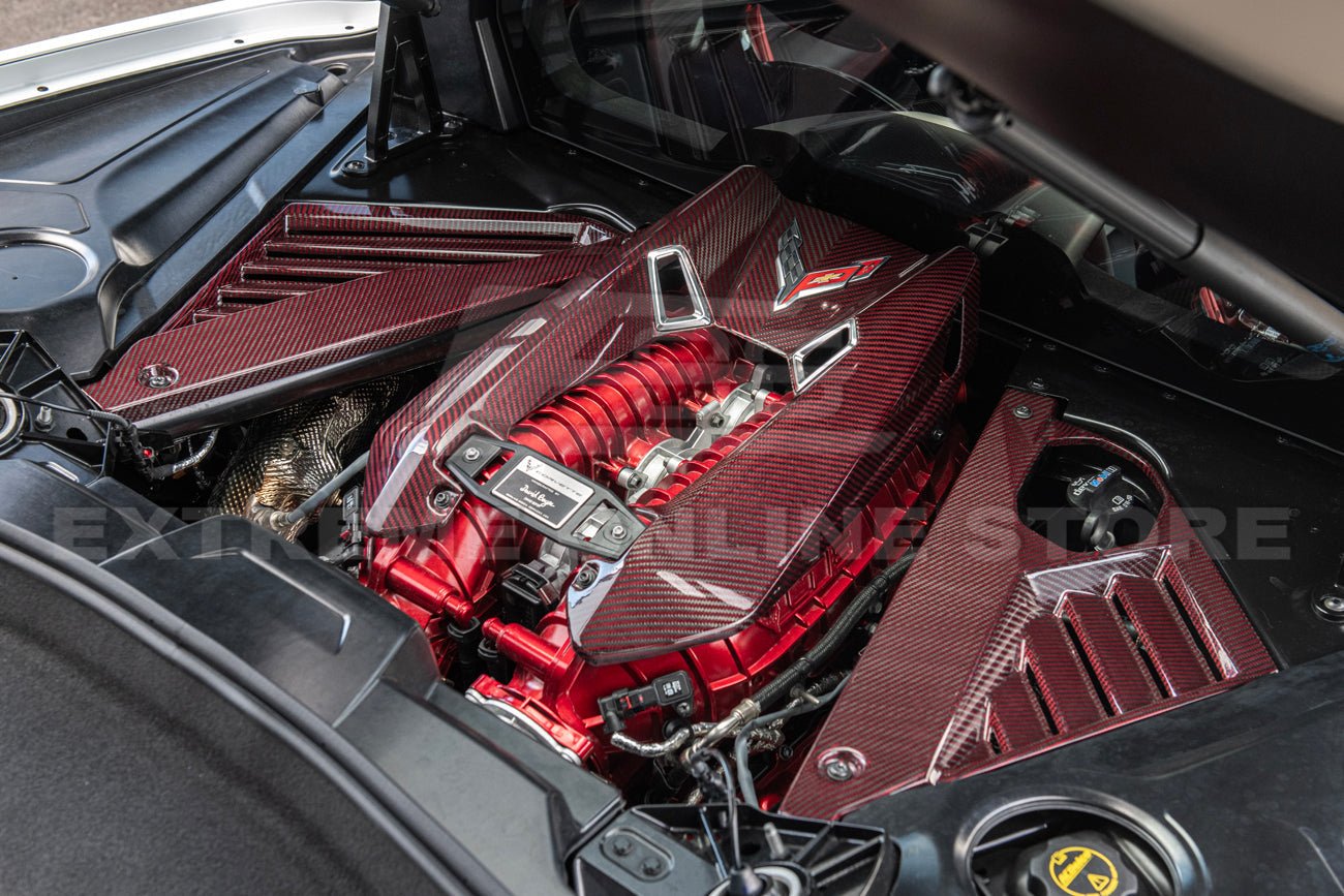 Chevrolet Corvette C8 Z06 Dry Red Carbon Engine Bay Panel Cover Kit 2023-Up