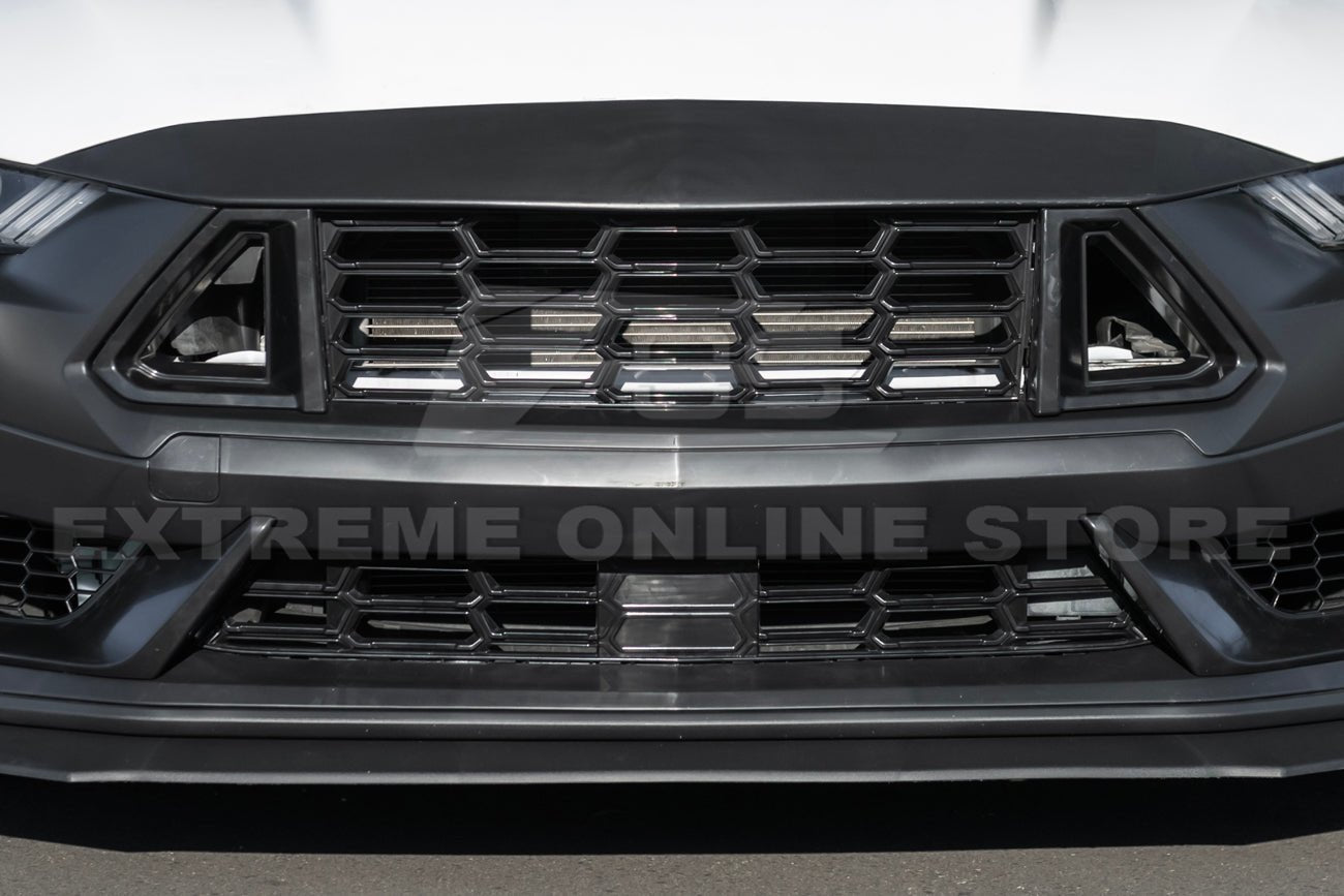Ford Mustang S550 Dark Horse Style Primed Black Front Upper Lower Grille Lip 2018-2023