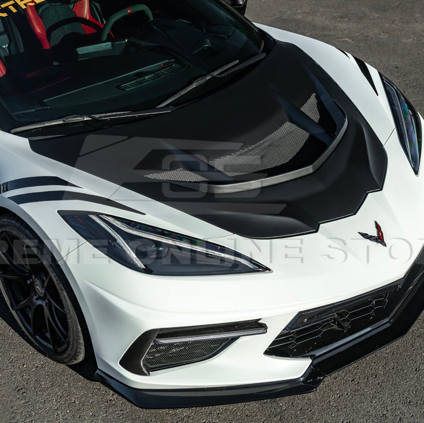 Corvette C8 ZR1 Matte Black Front Bumper Vented Extractor Hood 2020-Up