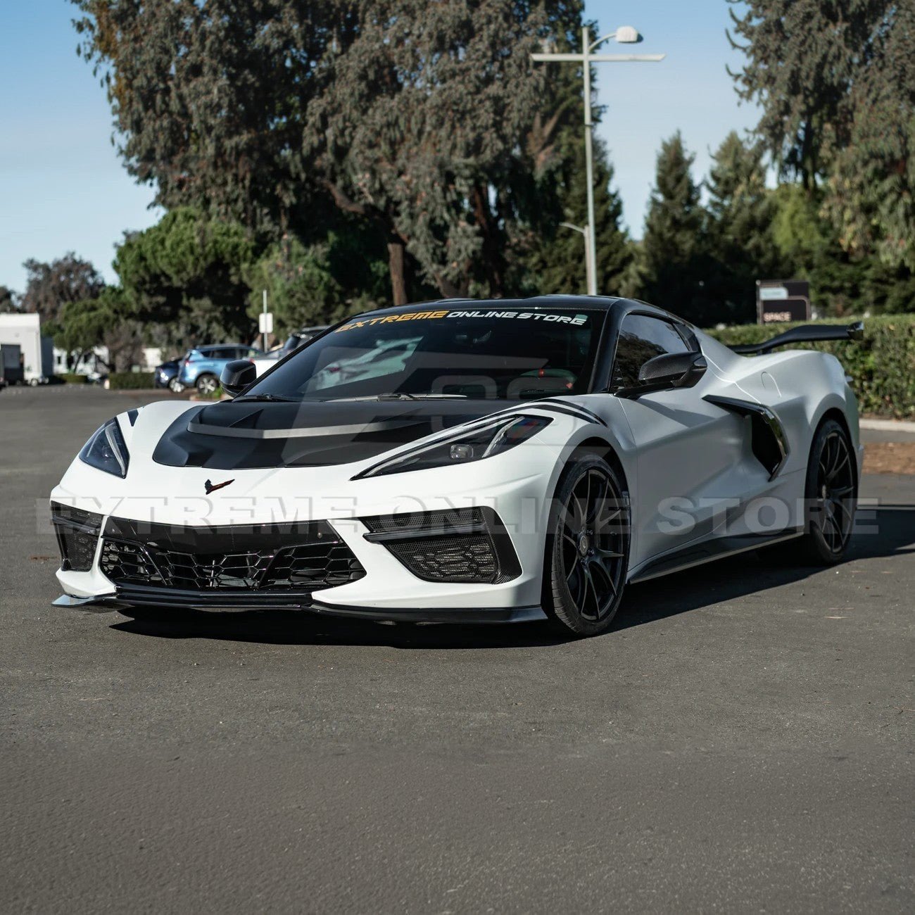 Corvette C8 ZR1 Matte Black Front Bumper Vented Extractor Hood 2020-Up