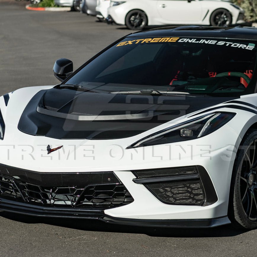 Corvette C8 ZR1 Matte Black Front Bumper Vented Extractor Hood 2020-Up