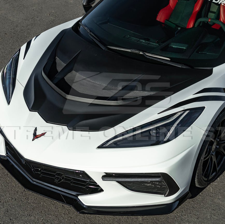 Corvette C8 ZR1 Matte Black Front Bumper Vented Extractor Hood 2020-Up