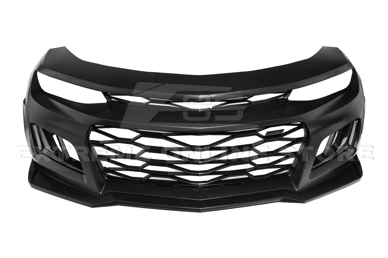 Chevrolet Camaro 6th Gen ZL1 Style Primed Black Front Bumper Conversion Kit With DRL 2016-2018