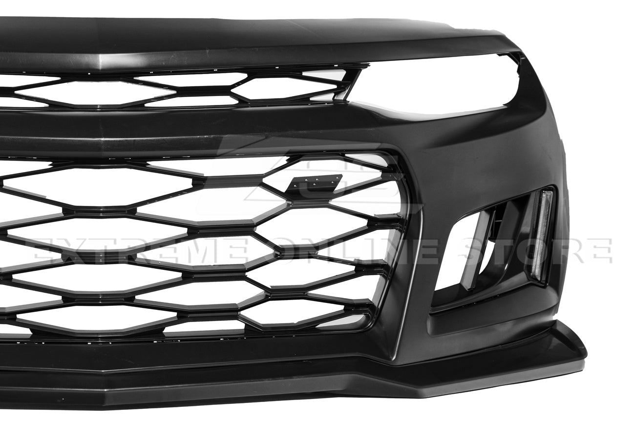 Chevrolet Camaro 6th Gen ZL1 Style Primed Black Front Bumper Conversion Kit With DRL 2016-2018
