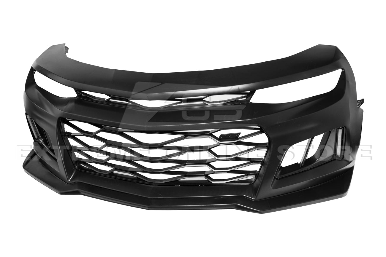 Chevrolet Camaro 6th Gen ZL1 Style Primed Black Front Bumper Conversion Kit With DRL 2016-2018