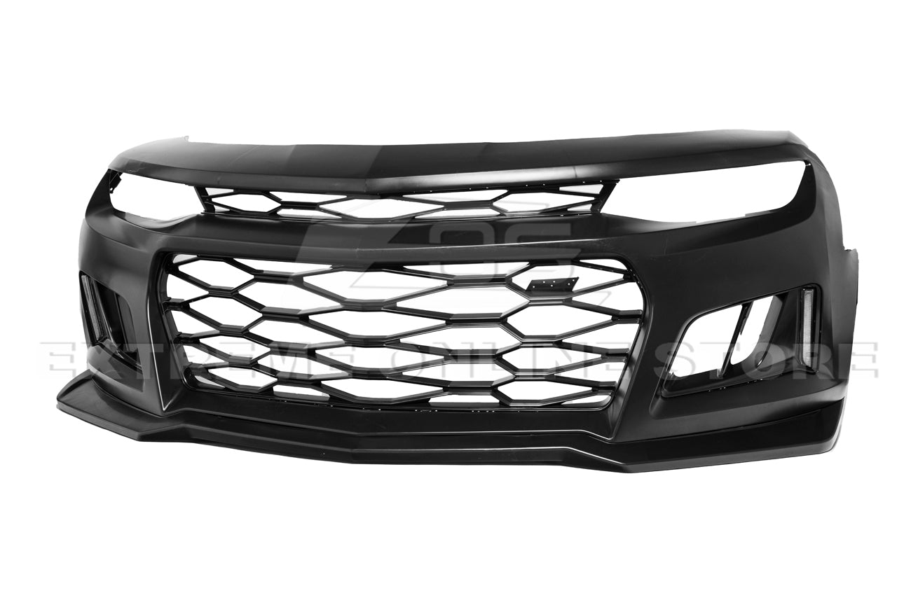 Chevrolet Camaro 6th Gen ZL1 Style Primed Black Front Bumper Conversion Kit With DRL 2016-2018