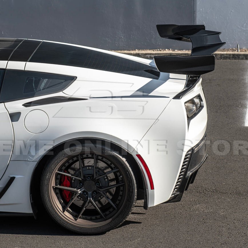 Chevrolet Corvette C7 ZR1 ZTK Style Carbon Fiber Rear High Wing Spoiler Wing Riser Kit 2014-2019