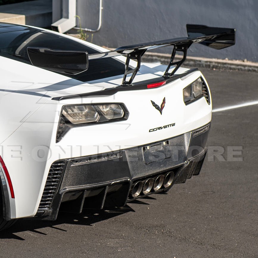 Chevrolet Corvette C7 ZR1 ZTK Style Carbon Fiber Rear High Wing Spoiler Wing Riser Kit 2014-2019