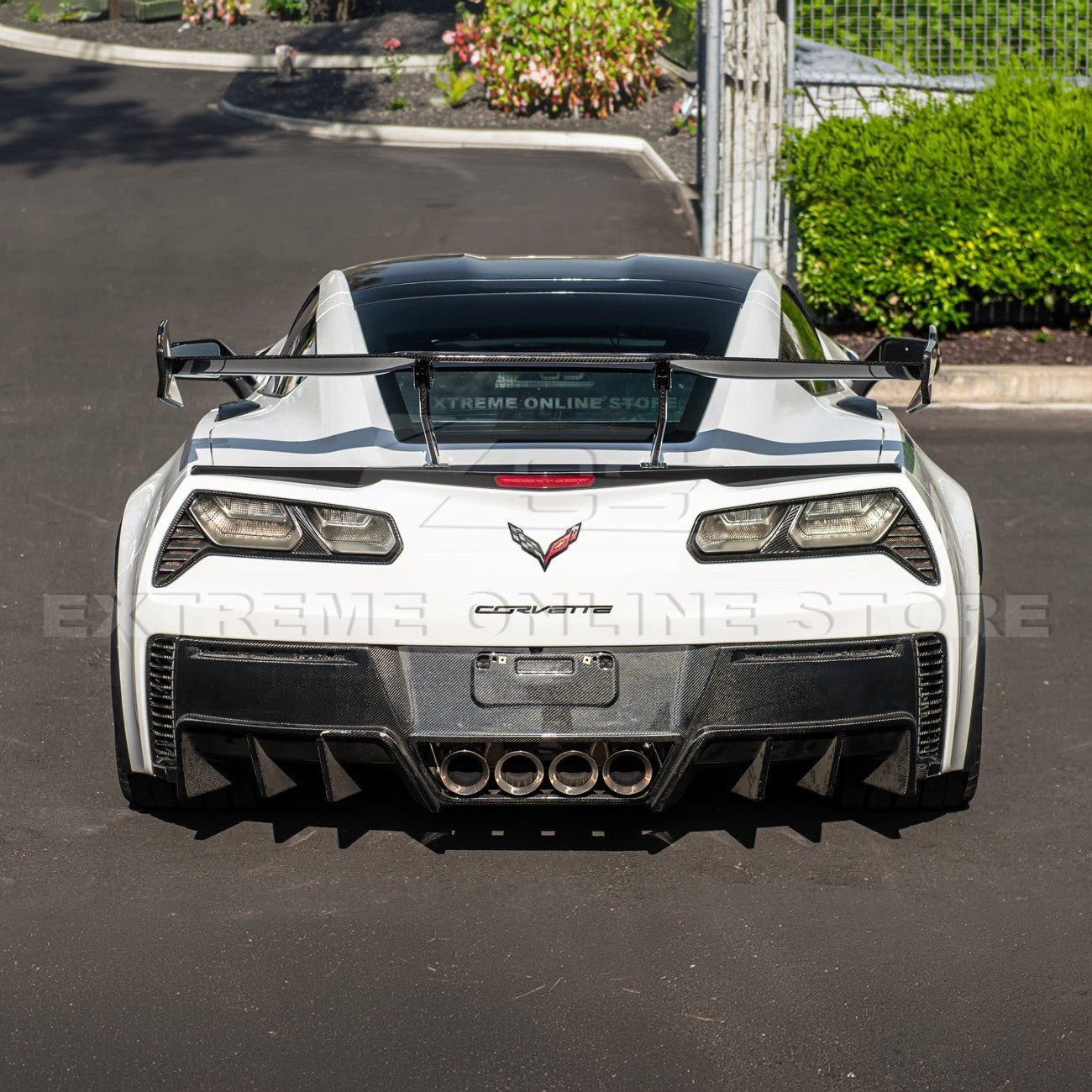 Chevrolet Corvette C7 ZR1 ZTK Style Carbon Fiber Rear High Wing Spoiler Wing Riser Kit 2014-2019