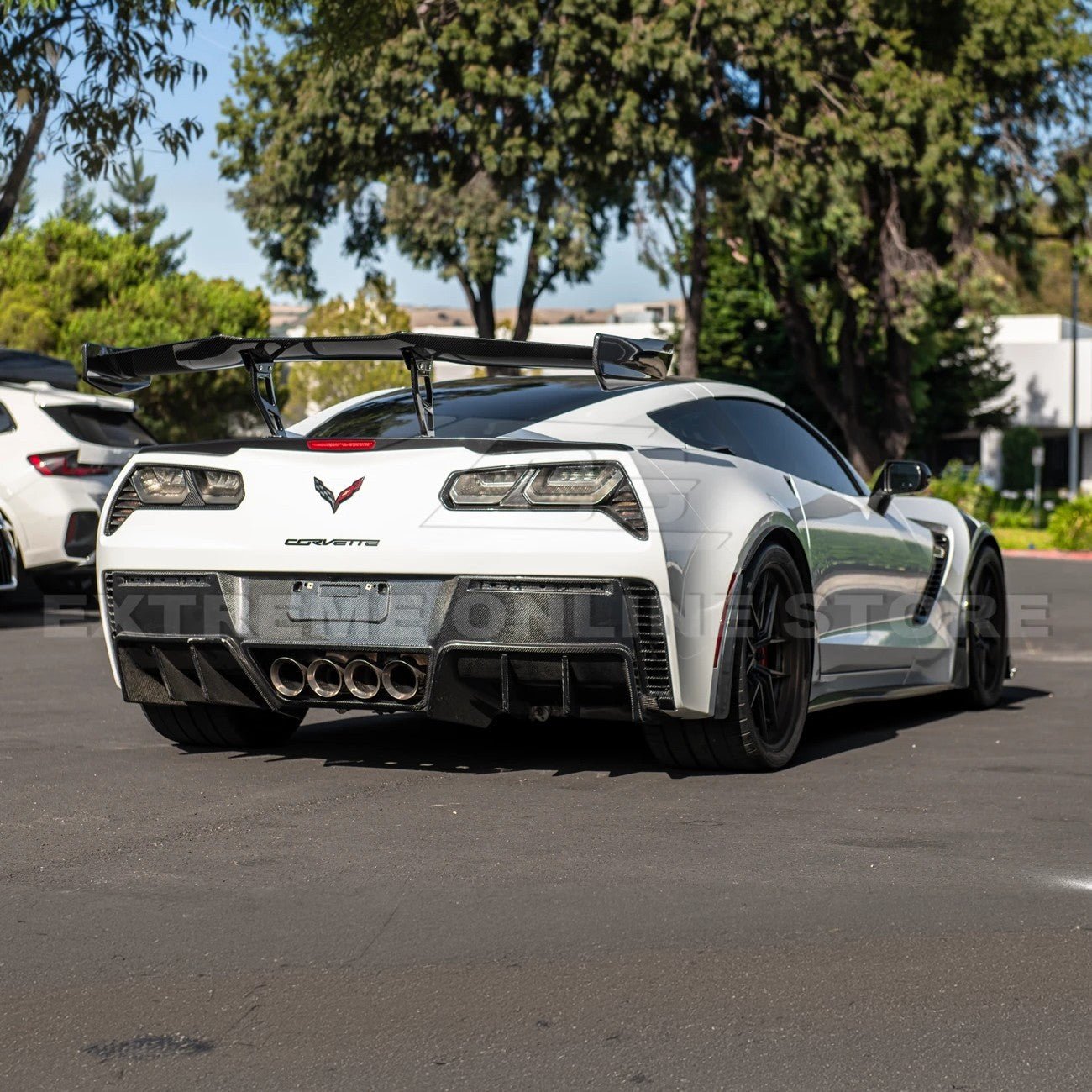 Chevrolet Corvette C7 ZR1 ZTK Style Carbon Fiber Rear High Wing Spoiler Wing Riser Kit 2014-2019