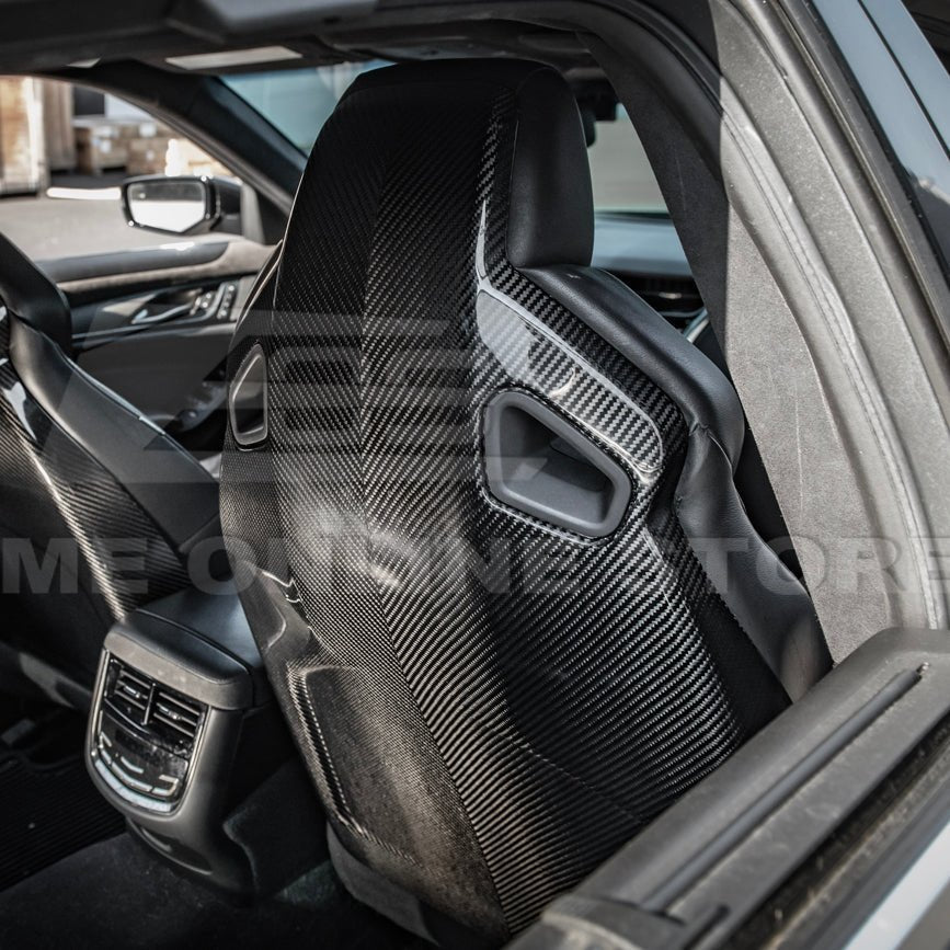 Cadillac CTS-V ATS-V Blackwing Style Dry Carbon Fiber Seat Back Cover Set 2016-2019
